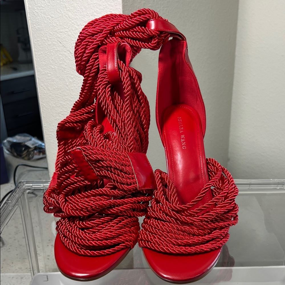 Bottega Veneta Red Rope Wrap High Heel Sandals